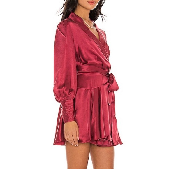 Wrap Mini Dress in Burgundy - Picture 2 of 4
